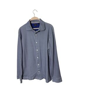 Left Coast Tee Shaped Logo L/S Stretch Cotton Button Up Shirt Sz L blue check